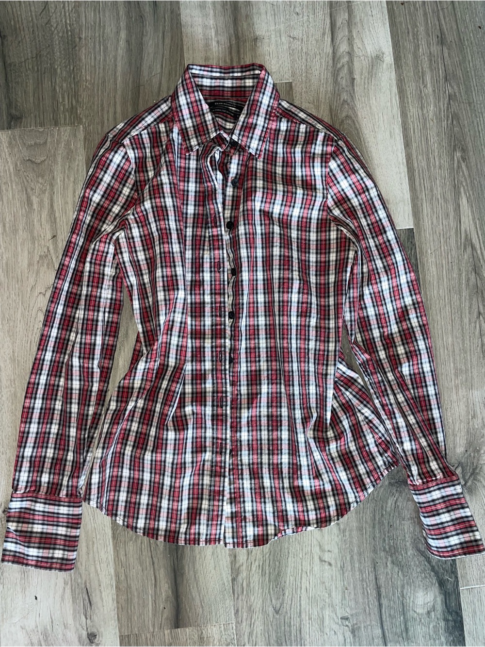 Club Monaco Red, White & Black Plaid Button-Down Shirt